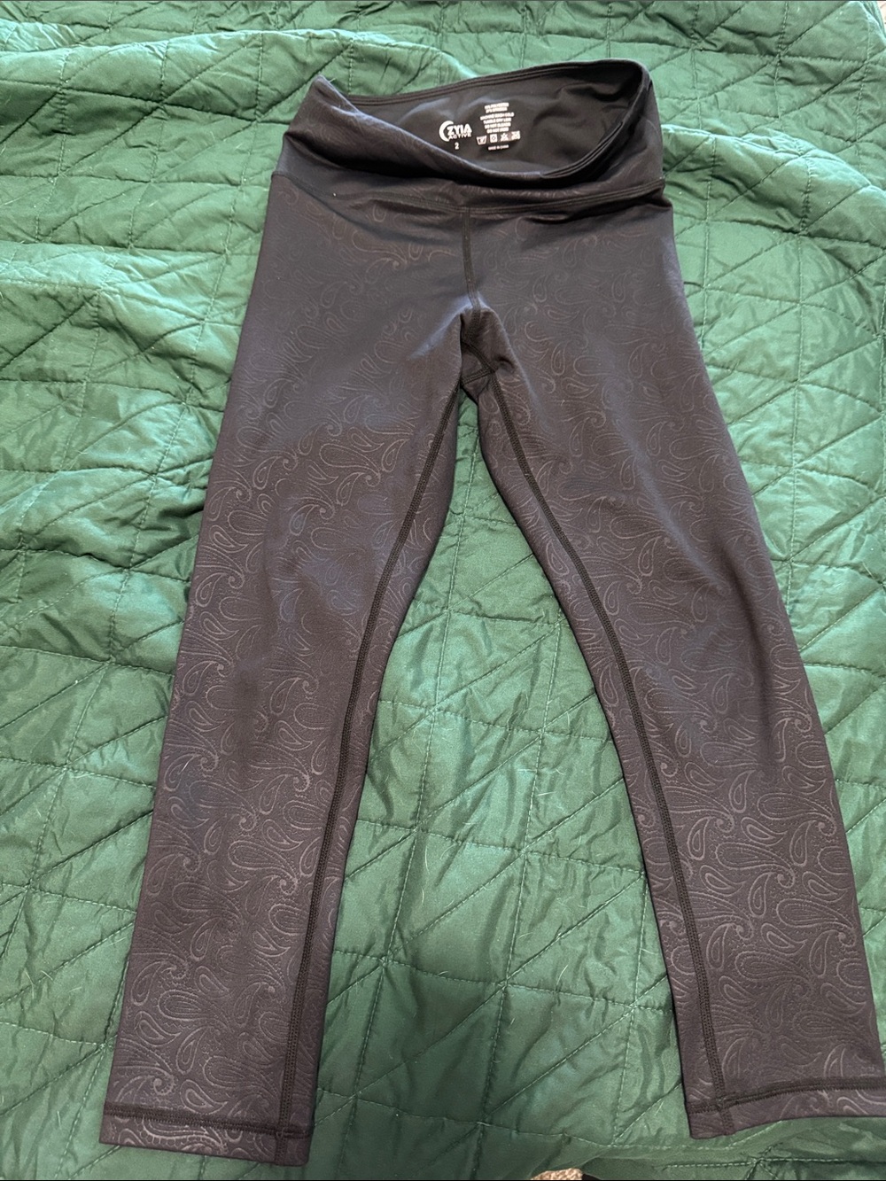 ZYIA Black Active Leggings with Subtle Paisley Print